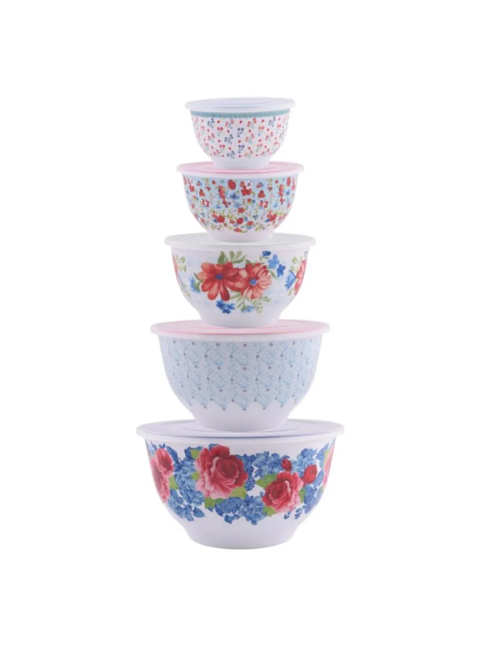 The Woman Pioneer Home Heritage Floral lids 10-Piece Melamine Mixing Bowl Set